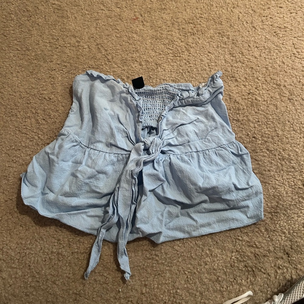 SHEIN Light Blue Smocked Crop Top